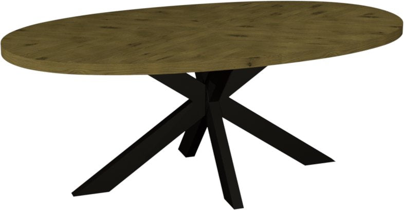 Ellipse Rustic Oak Small 6 Seater Dining Table with Metal Legs