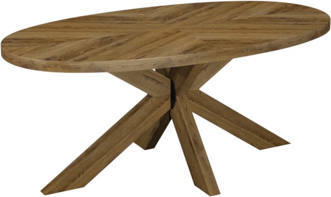 Ellipse Rustic Oak 6 Seater Dining Table with Wooden Legs