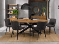 Rustic Oak Oval Dining Table Set Dark Grey Leather Chairs