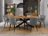 Rustic Oak Oval Dining Table 6 Grey Velvet Fabric Chairs Set