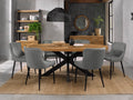 Rustic Oak Oval Dining Table 6 Grey Velvet Fabric Chairs Set
