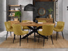 Rustic Oak Oval Dining Table Set 6 Yellow Velvet Chairs