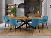 Rustic Oak Oval Dining Table 6 Blue Velvet Fabric Chairs Set
