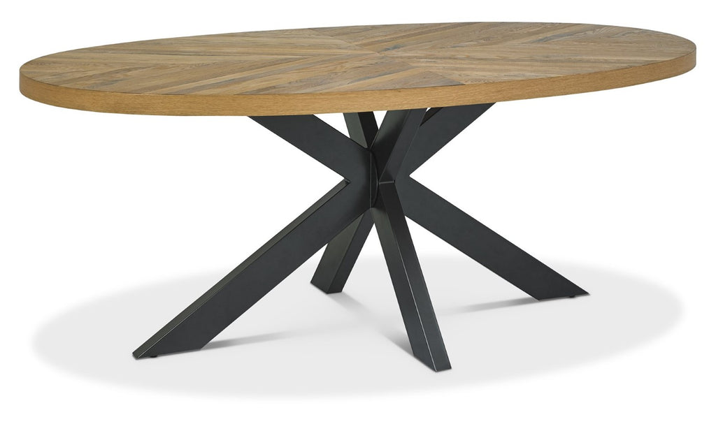 Large Oval Dining Table Rustic Oak Parquet Top