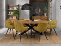Oval Rustic Oak Dining Table Set 6 Yellow Velvet Chairs