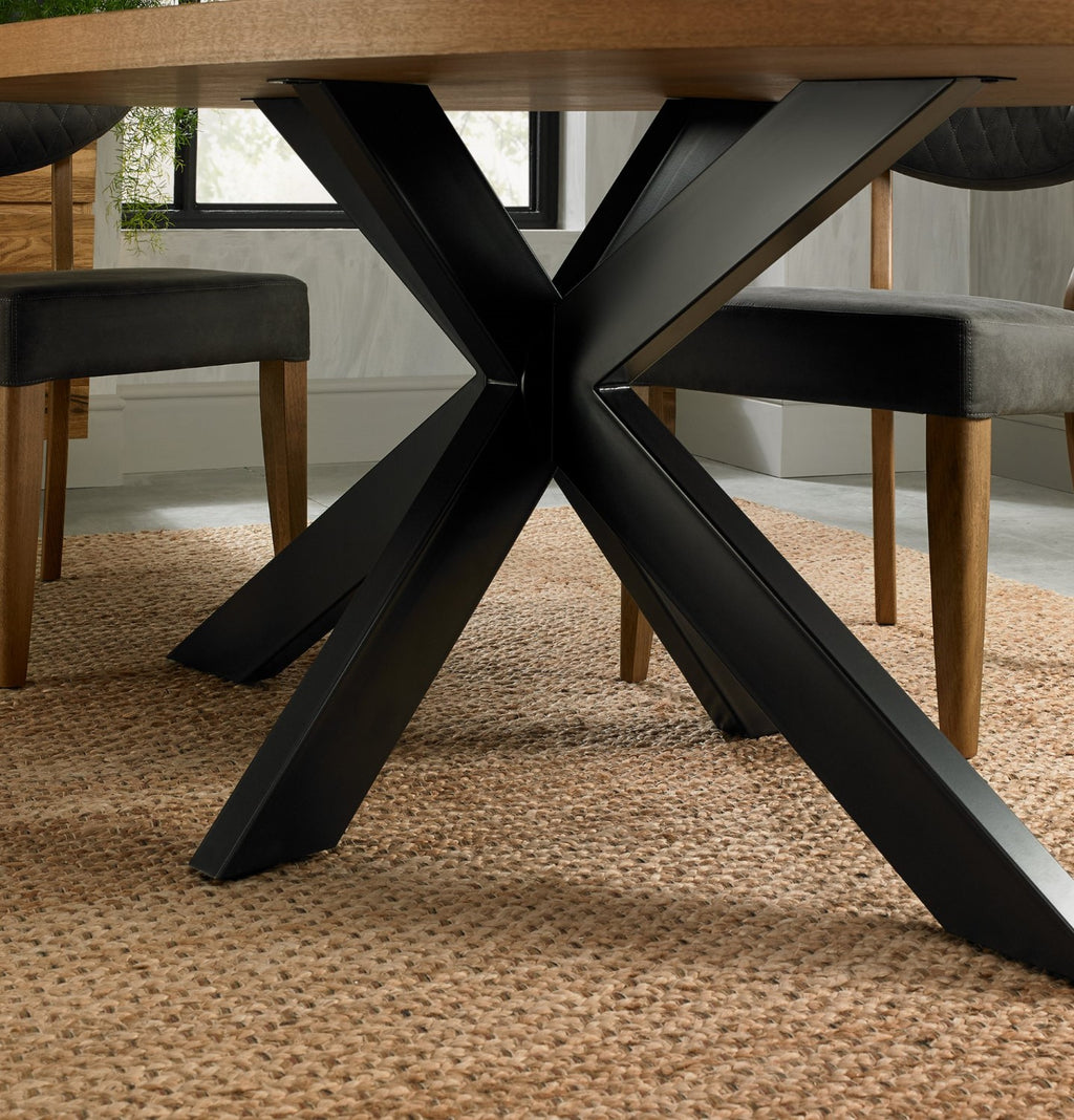 Large Oval Dining Table Rustic Oak Parquet Top - Home Furniture Interiors