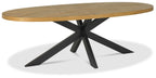 Rustic Oak Extra Large Oval Dining Table Cross Metal Base