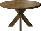 Ellipse Rustic Oak 4 Seater Circular Dining Table with Wooden Legs - Home Furniture Interiors