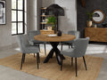 Rustic Oak Small Dining Table Set Grey Velvet Fabric Chairs
