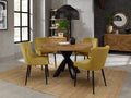 Rustic Oak Small Dining Table Set Yellow Velvet Chairs