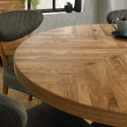 Rustic Oak Round Dining Table Set 4 Dark Grey Fabric Chairs - Home Furniture Interiors