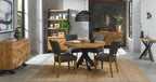 Rustic Oak Round Dining Table Set 4 Dark Grey Fabric Chairs - Home Furniture Interiors