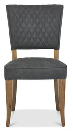 Rustic Oak Round Dining Table Set 4 Dark Grey Fabric Chairs - Home Furniture Interiors