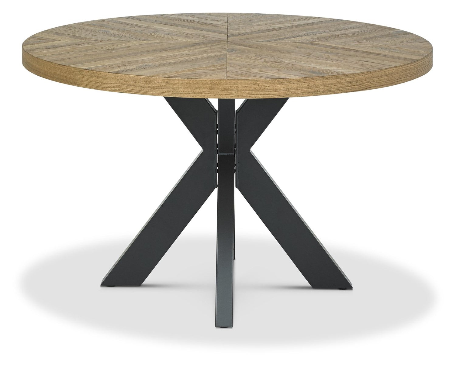 Rustic Oak Round Dining Table Black Metal X Legs - Home Furniture Interiors