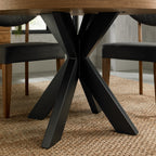Rustic Oak Round Dining Table Black Metal X Legs - Home Furniture Interiors