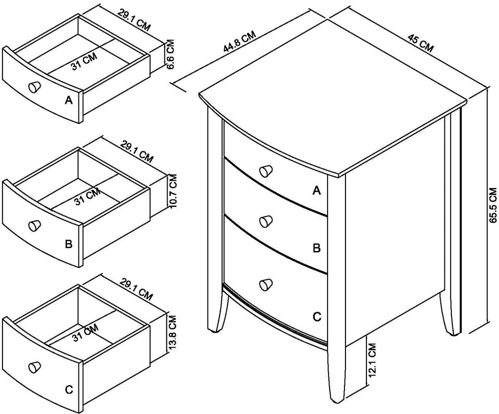 Grey Painted 3 Drawer Bedside Cabinet Oak Top - Home Furniture Interiors