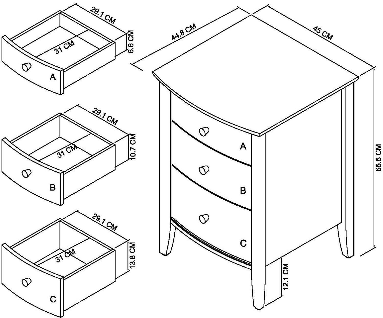 Grey Painted 3 Drawer Bedside Cabinet Oak Top - Home Furniture Interiors