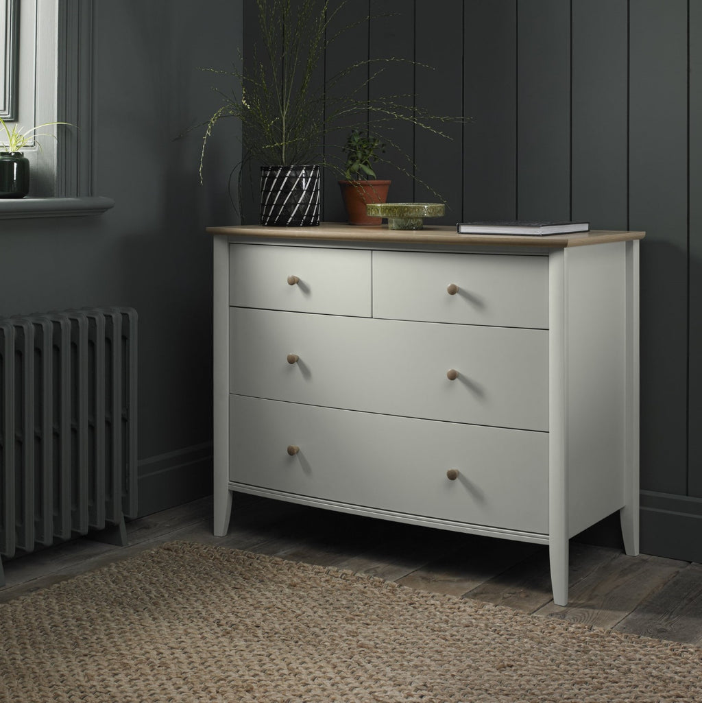 Light Grey Painted Oak Top Chest of 4 Drawers