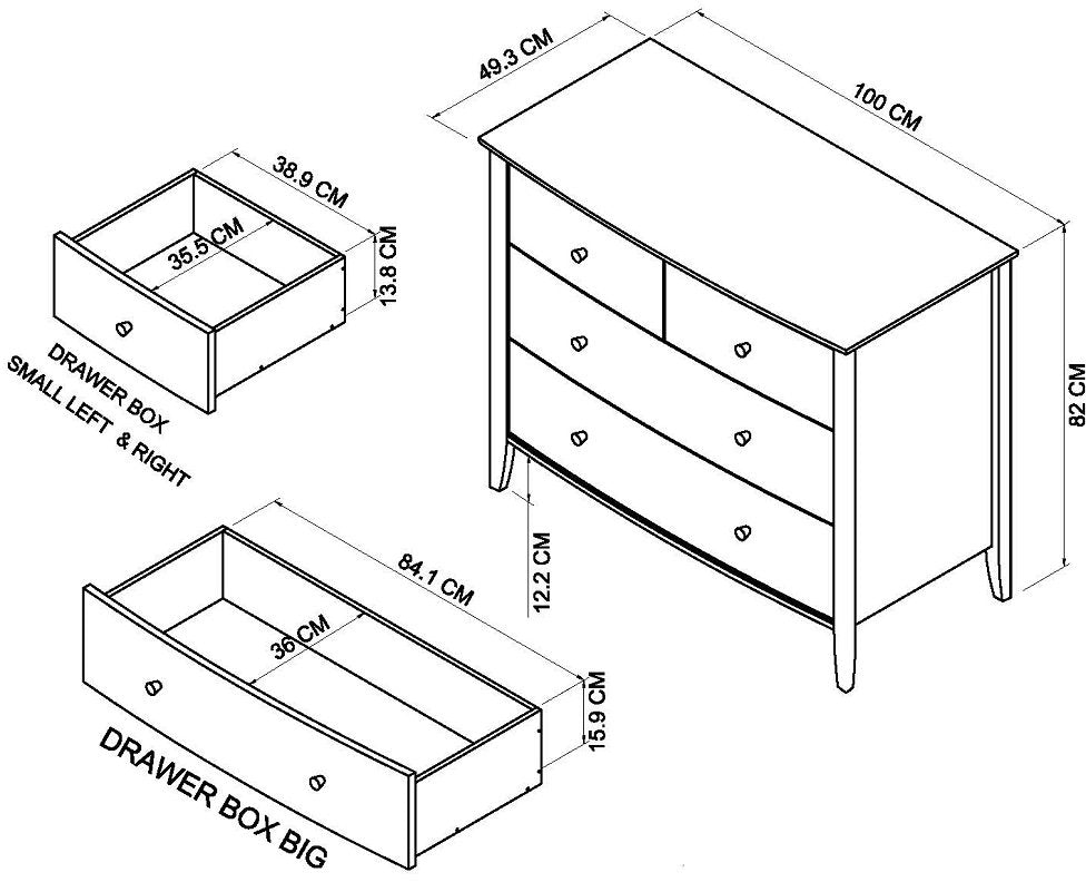 Light Grey Painted Oak Top Chest of 4 Drawers - Home Furniture Interiors
