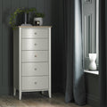 Grey Painted Oak Top Tallboy Chest of 5 Drawers