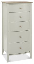 Grey Painted Oak Top Tallboy Chest of 5 Drawers - Home Furniture Interiors