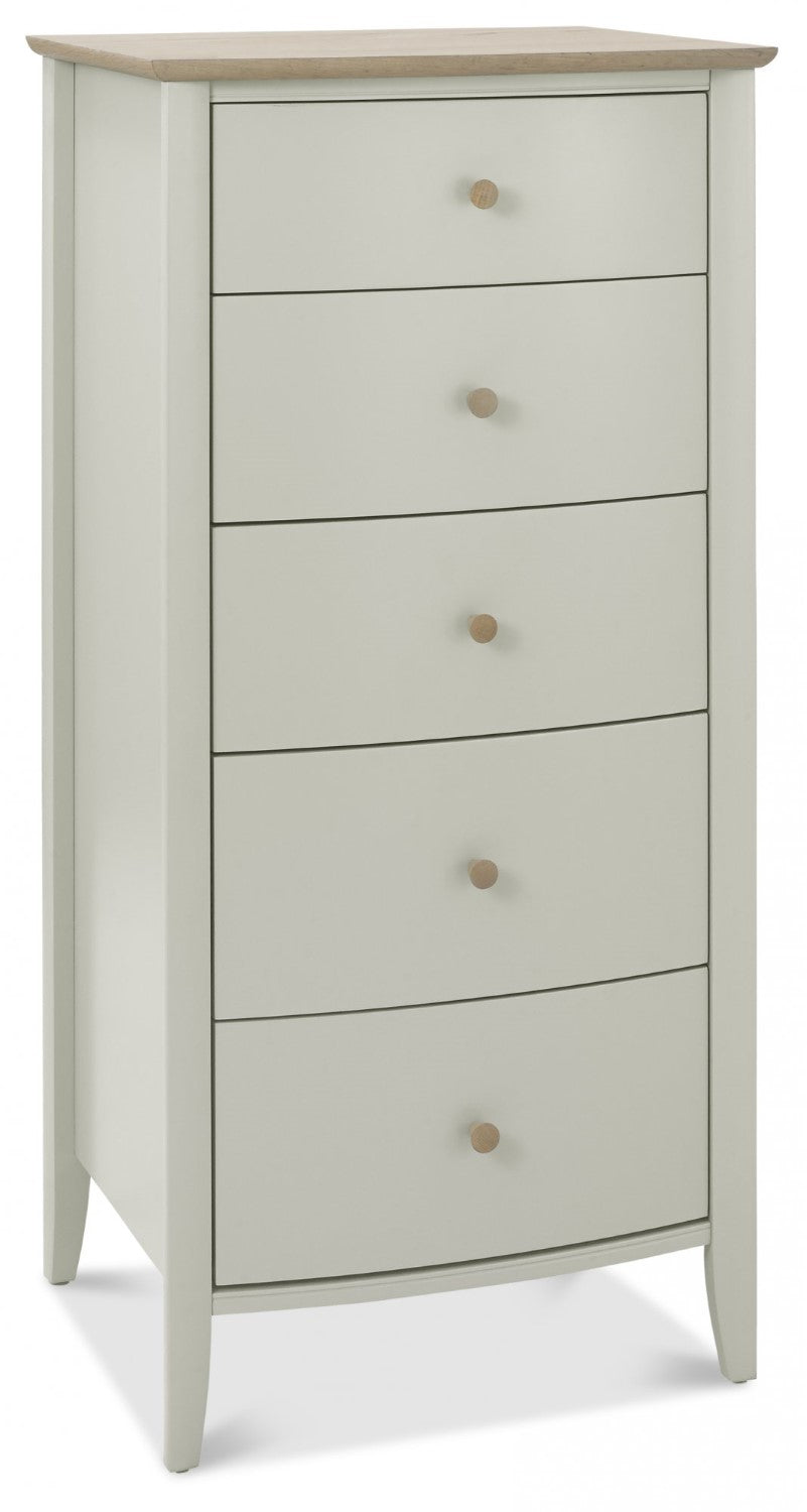 Grey Painted Oak Top Tallboy Chest of 5 Drawers - Home Furniture Interiors