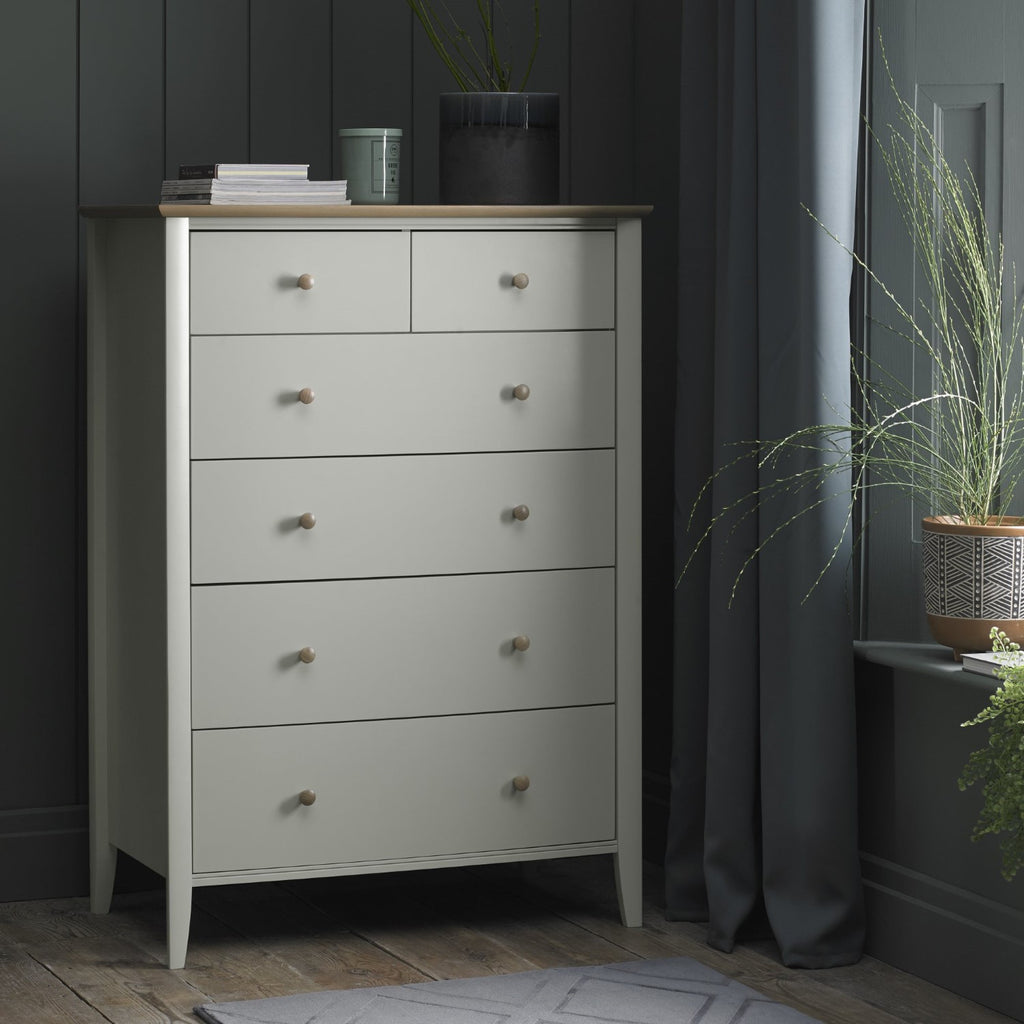 Grey Painted Oak Top Tall Chest of 6 Drawers