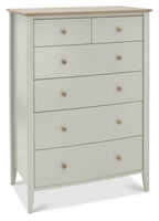 Grey Painted Oak Top Tall Chest of 6 Drawers - Home Furniture Interiors