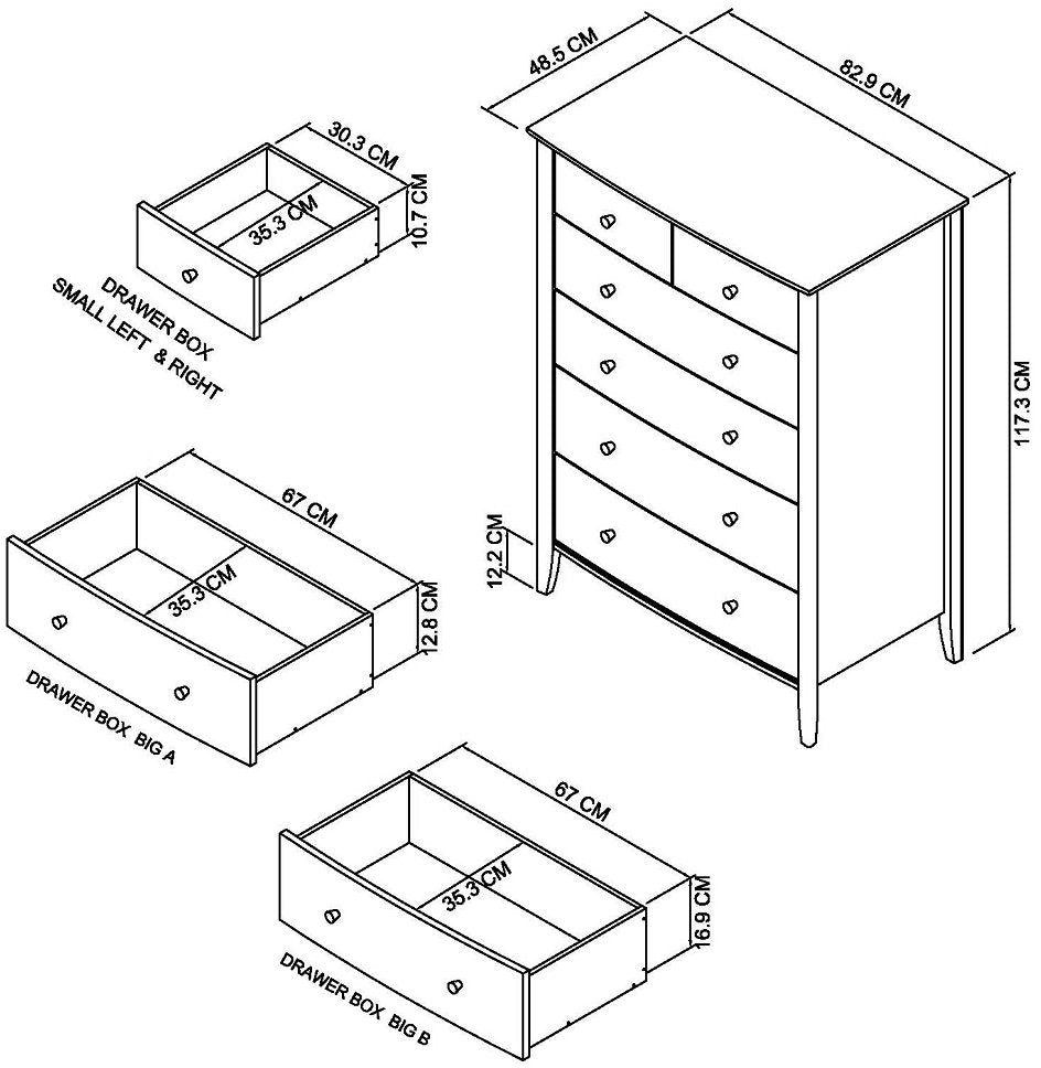 Grey Painted Oak Top Tall Chest of 6 Drawers - Home Furniture Interiors