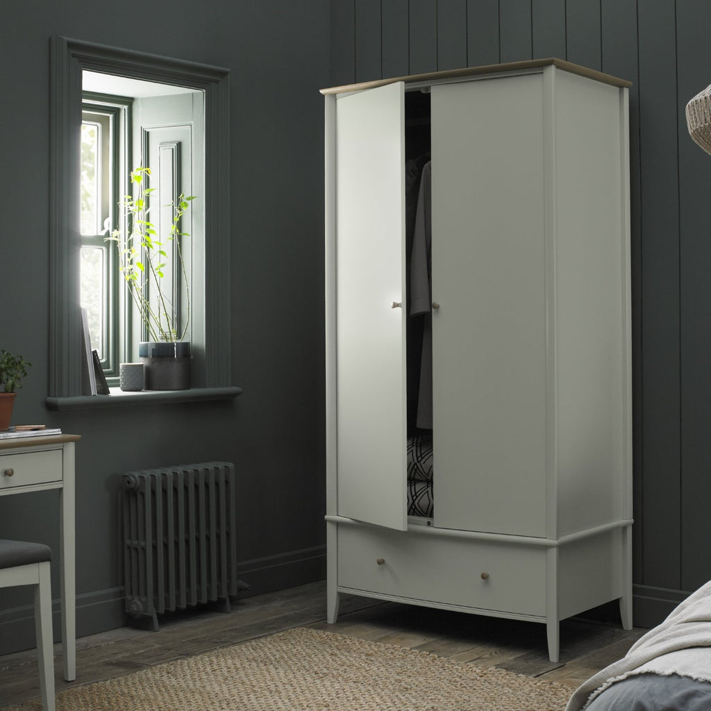 Scandi Tall Light Grey Oak Top Double Wardrobe - Home Furniture Interiors