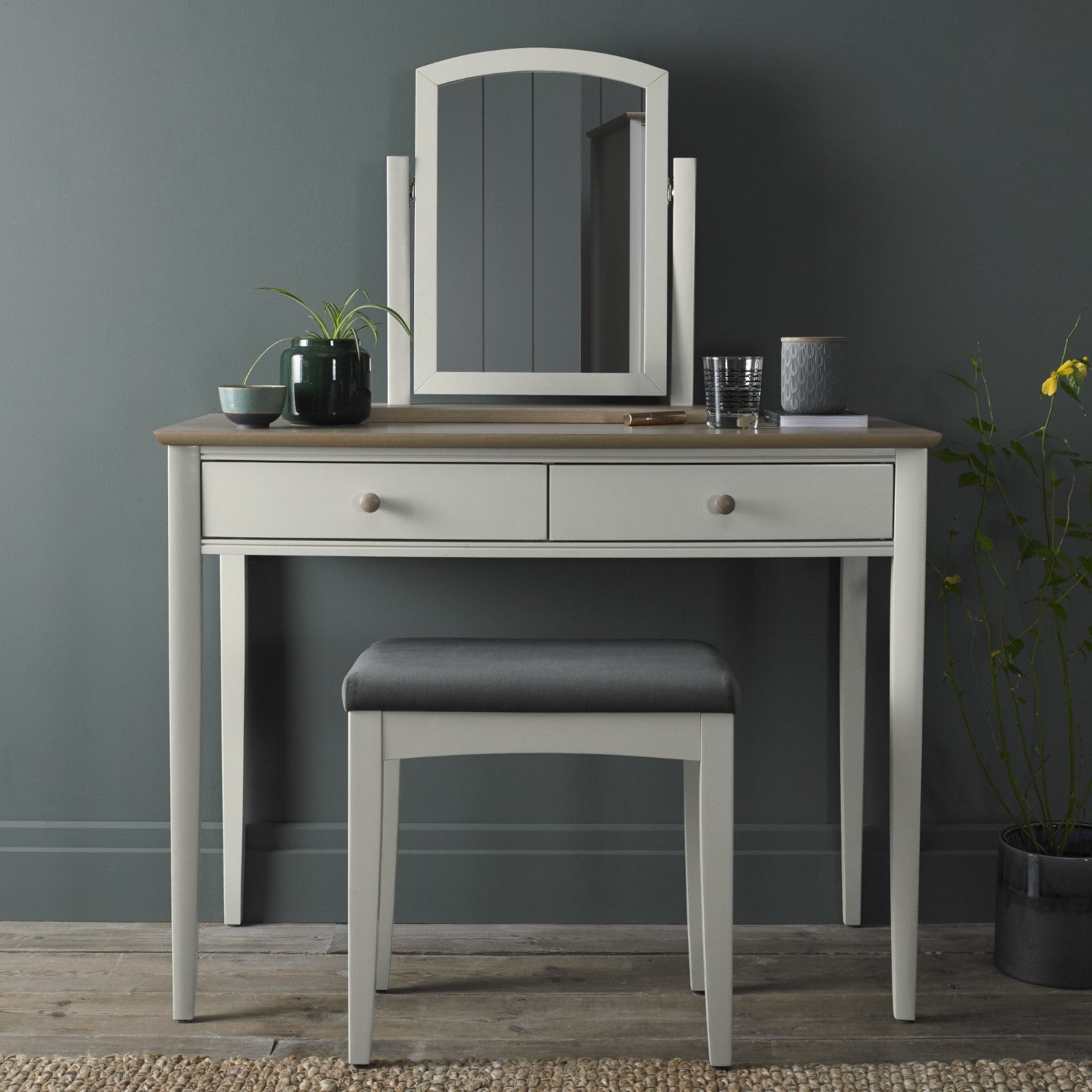 Light Grey Scandi Oak Top Dressing Table 2 Drawers