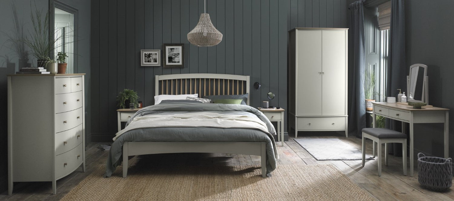 Light Grey Scandi Oak Top Dressing Table 2 Drawers - Home Furniture Interiors