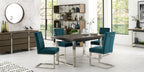 Dark Oak Chrome Extending Dining Set 4 Green Velvet Chairs