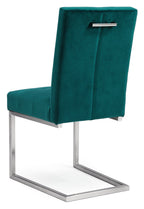 Dark Oak Chrome Extending Dining Set 4 Green Velvet Chairs - Home Furniture Interiors
