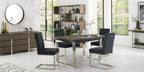 Dark Oak Chrome Extending Dining Set 4 Grey Velvet Chairs - Home Furniture Interiors