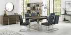 Dark Oak Chrome Extending Dining Set 6 Black Leather Chairs - Home Furniture Interiors