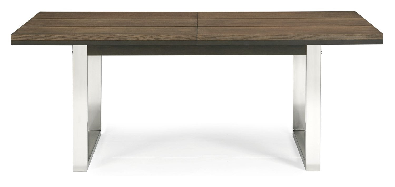 Dark Oak Chrome Extending Dining Set 6 Black Leather Chairs - Home Furniture Interiors