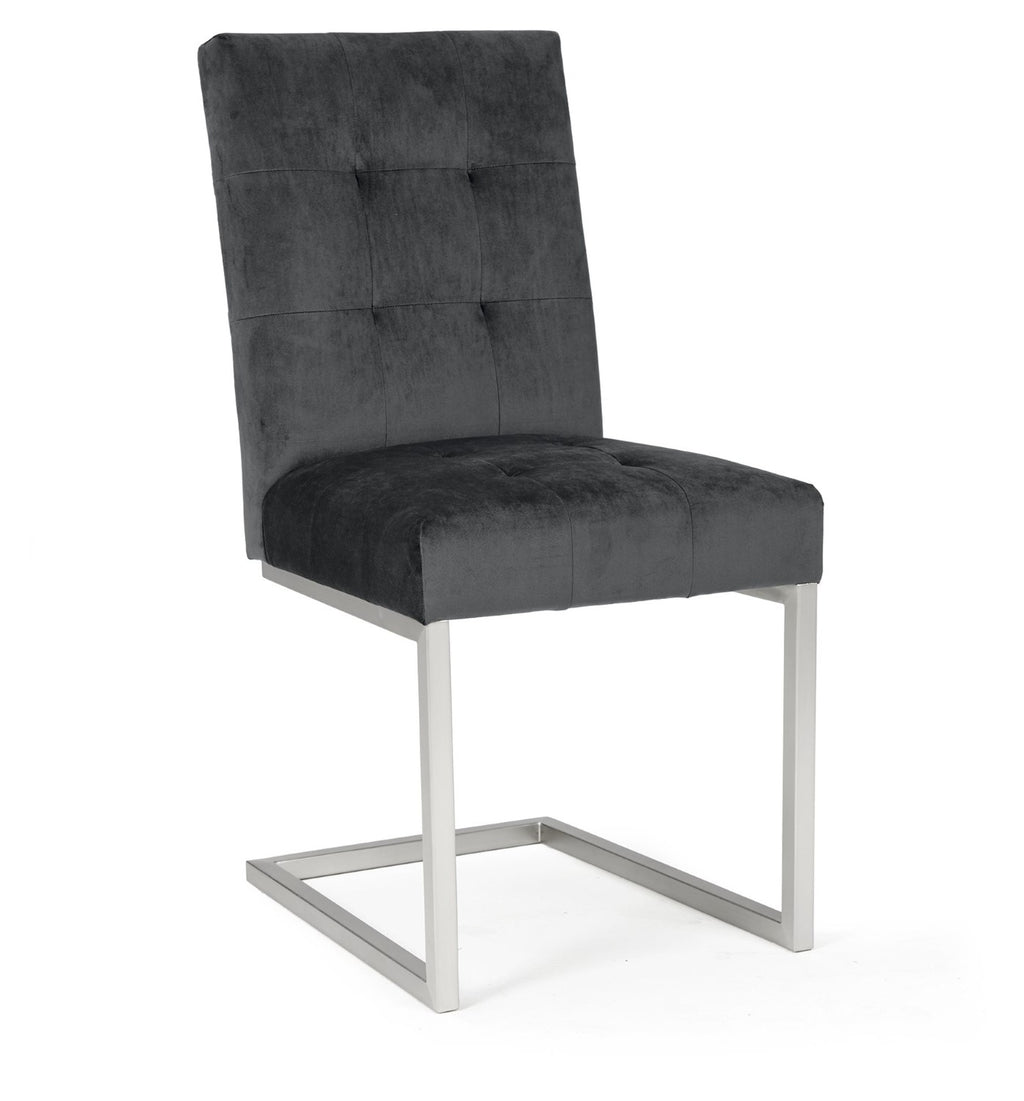 Dark Oak Chrome Extending Dining Set 10 Grey Velvet Chairs - Home Furniture Interiors
