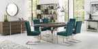 Dark Oak Chrome Extending Dining Set 6 Green Velvet Chairs