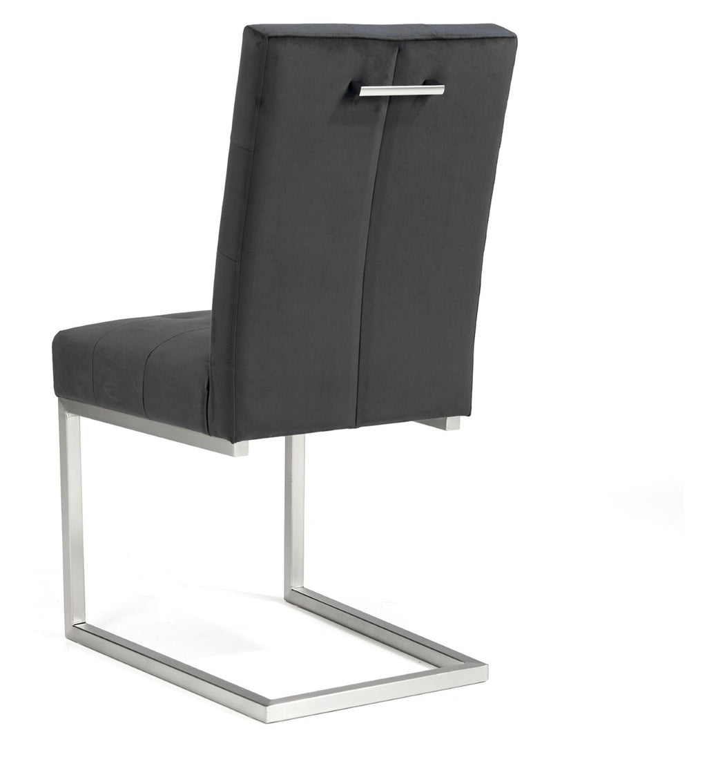 Dark Oak Chrome Extending Dining Set 8 Grey Velvet Chairs - Home Furniture Interiors
