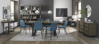 Weathered Oak Dining Table 6 Blue Velvet Chairs