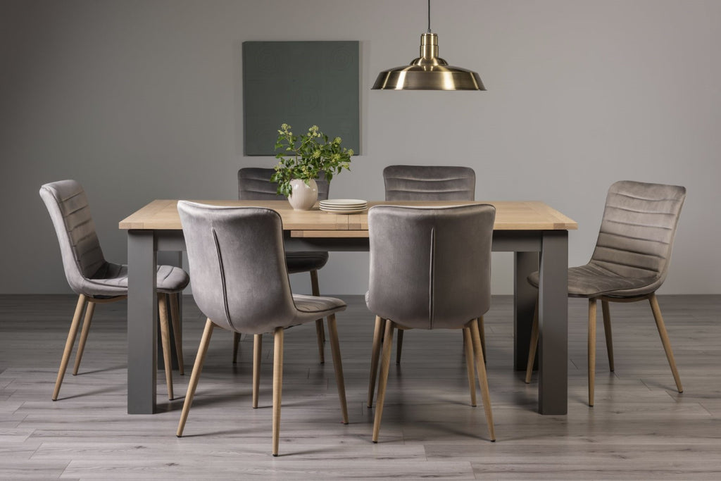 Oak 8 Seater Table 6 Grey Velvet Fabric Chairs Dining Set