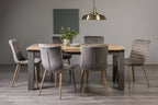 Oak 8 Seater Table 6 Grey Velvet Fabric Chairs Dining Set