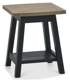 Weathered oak square side lamp table with black peppercorn base from Bentley Designs, showcasing a modern end table design.