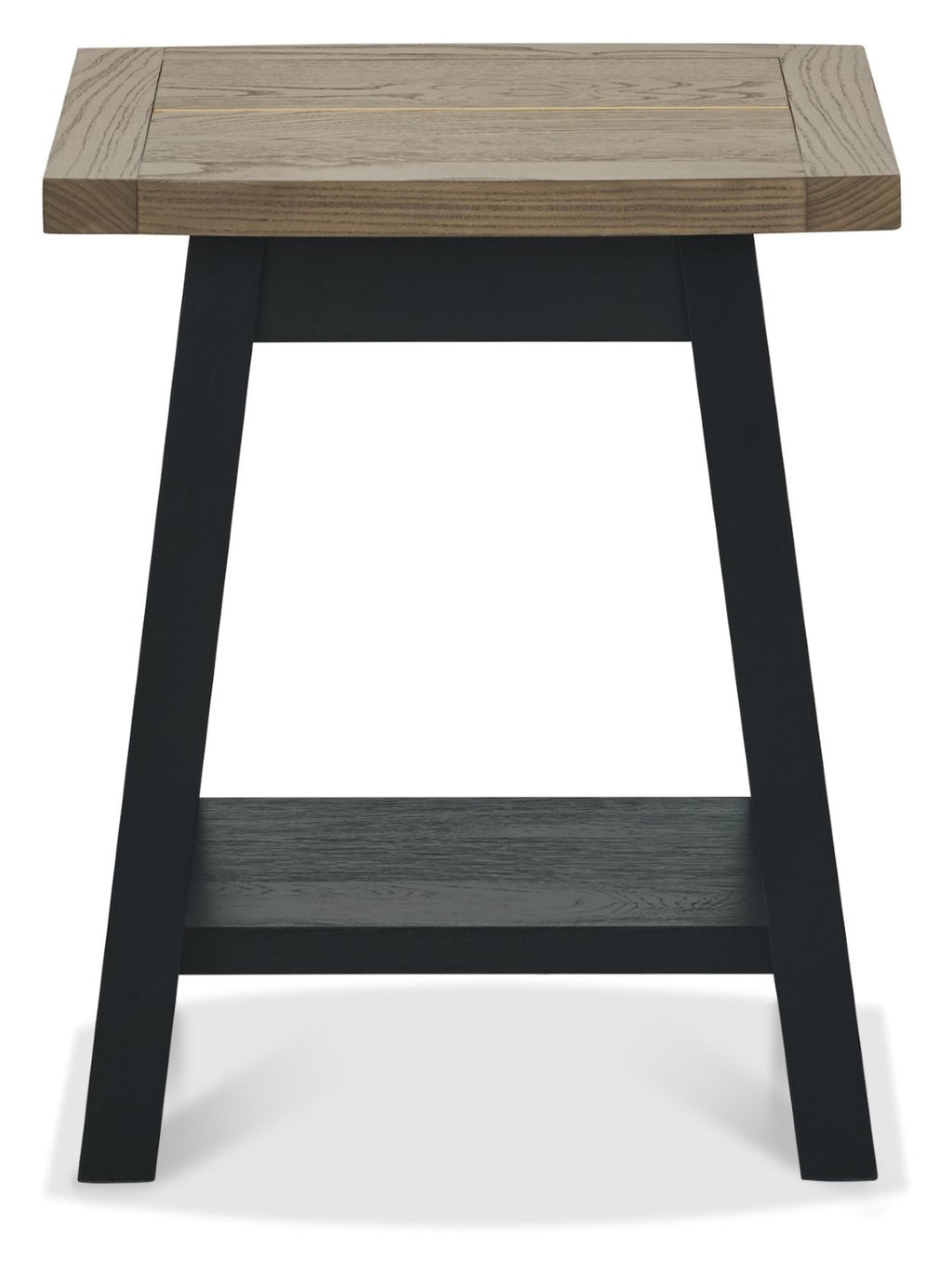 Weathered oak square side lamp table with black peppercorn base from Bentley Designs, showcasing a rustic wood finish and sturdy design.
