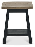 Weathered oak square side lamp table with black peppercorn base from Bentley Designs, showcasing a rustic wood finish and sturdy design.