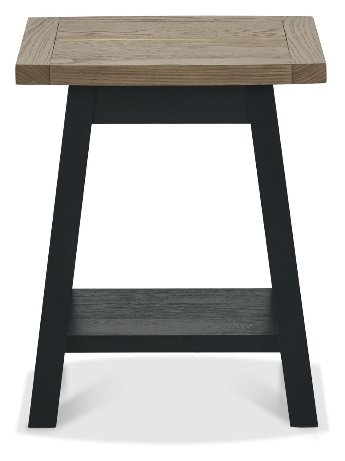 Weathered oak square side lamp table with black peppercorn base from Bentley Designs, showcasing a rustic wood finish and sturdy design.