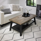 Weathered Oak Rectangular Coffee Table Brass Centre Strip