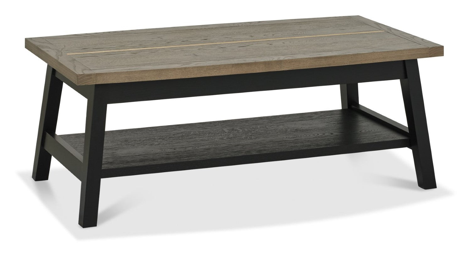 Weathered Oak Rectangular Coffee Table Brass Centre Strip - Home Furniture Interiors