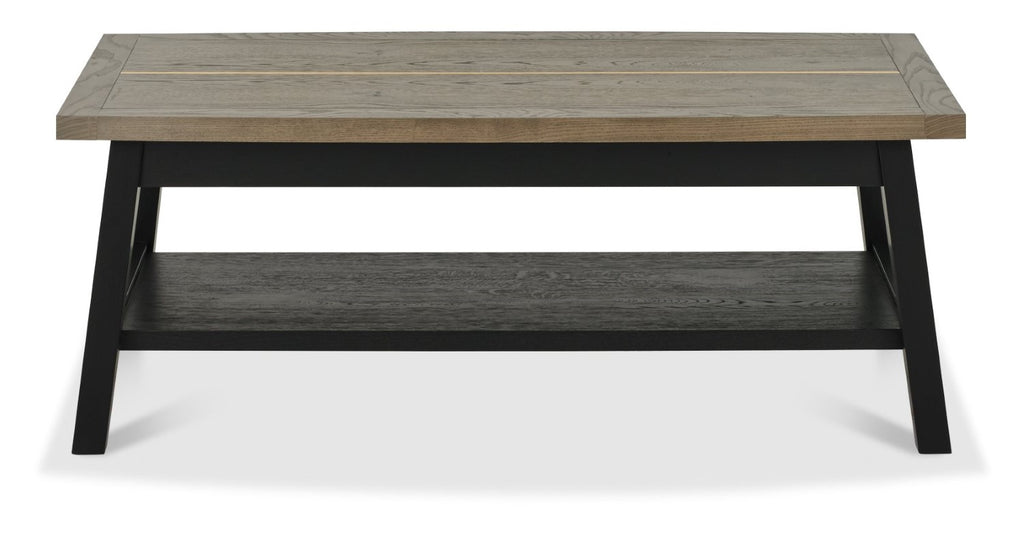 Weathered Oak Rectangular Coffee Table Brass Centre Strip - Home Furniture Interiors
